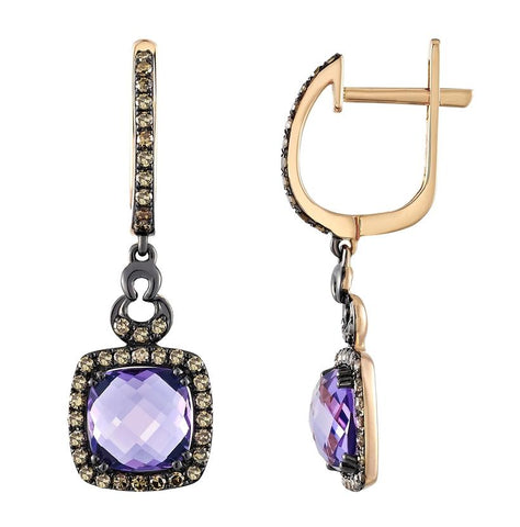 0.48 Ctw Diamond 14k Rose Gold Amethyst Round Shape Womens Gemstone Earrings