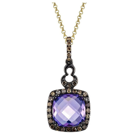 0.21 Ctw Diamond 14k Rose Gold Amethyst Round Shape Womens Gemstone Necklace Pendant With 16 Inch Chain