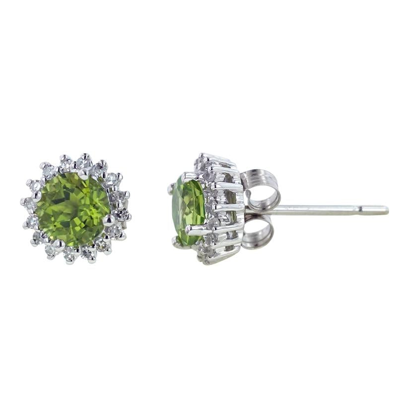 0.13 Ctw Diamond 14k White Gold Peridot Round Shape Womens Gemstone Earrings