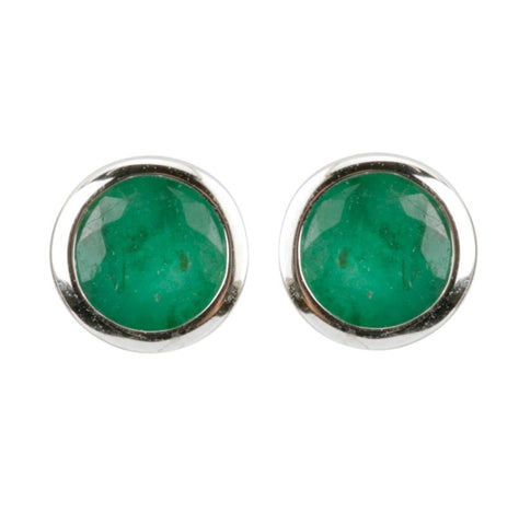 14k Yellow Gold Emerald Round Shape Womens Gemstone Earrings