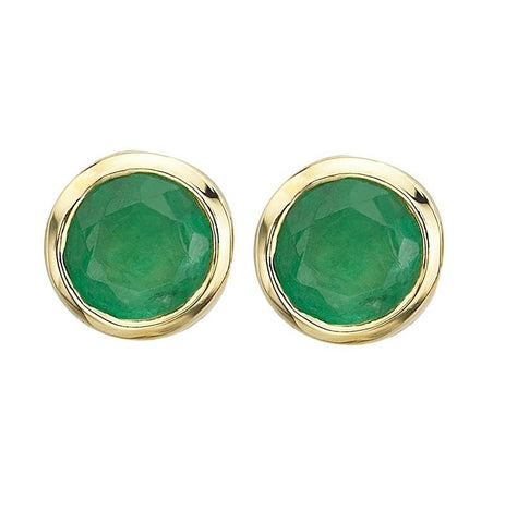 14k Yellow Gold Emerald Round Shape Womens Gemstone Earrings