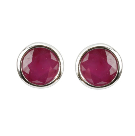 14k White Gold Ruby Round Shape Womens Gemstone Earrings