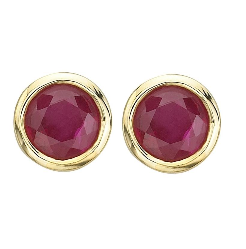 14k Yellow Gold Ruby Round Shape Womens Gemstone Earrings