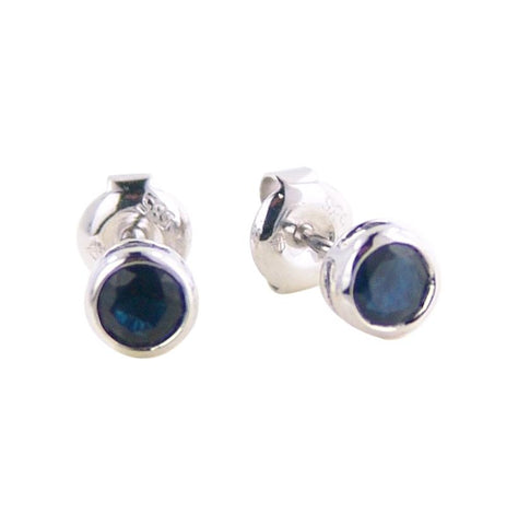 14k White Gold Sapphire Round Shape Womens Gemstone Earrings