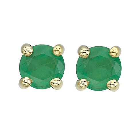 14k Yellow Gold Emerald Round Shape Womens Gemstone Earrings