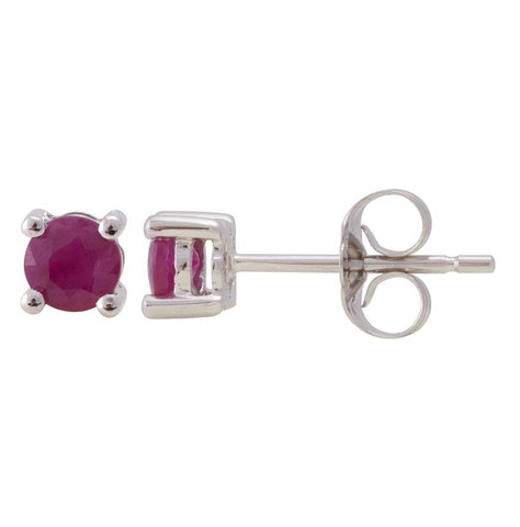 14k White Gold Ruby Round Shape Womens Gemstone Earrings