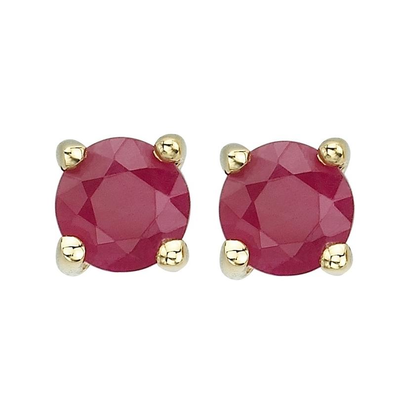 14k Yellow Gold Ruby Round Shape Womens Gemstone Earrings