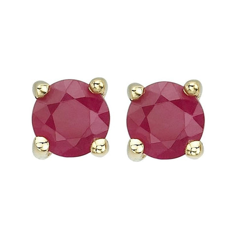 14k Yellow Gold Ruby Round Shape Womens Gemstone Earrings