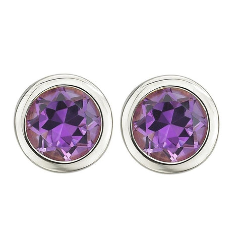 14k White Gold Amethyst Round Shape Womens Gemstone Earrings