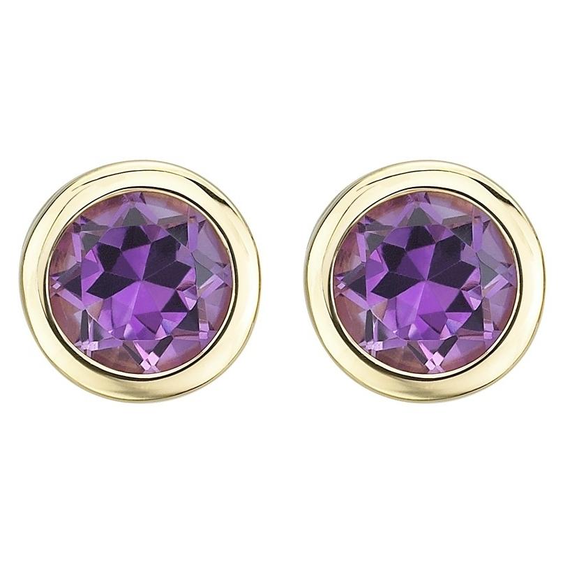 14k Yellow Gold Amethyst Round Shape Womens Gemstone Earrings