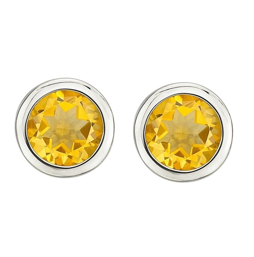 14k White Gold Citrine Round Shape Womens Gemstone Earrings