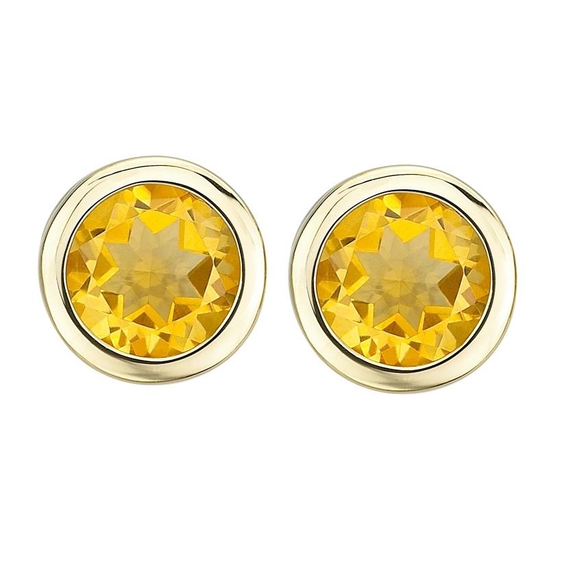 14k Yellow Gold Citrine Round Shape Womens Gemstone Earrings