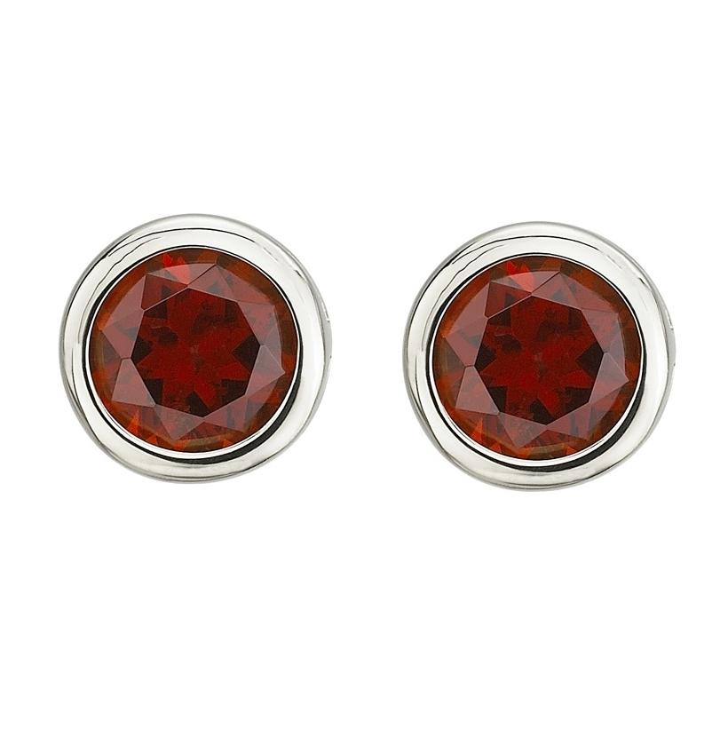 14k White Gold Garnet Round Shape Womens Gemstone Earrings