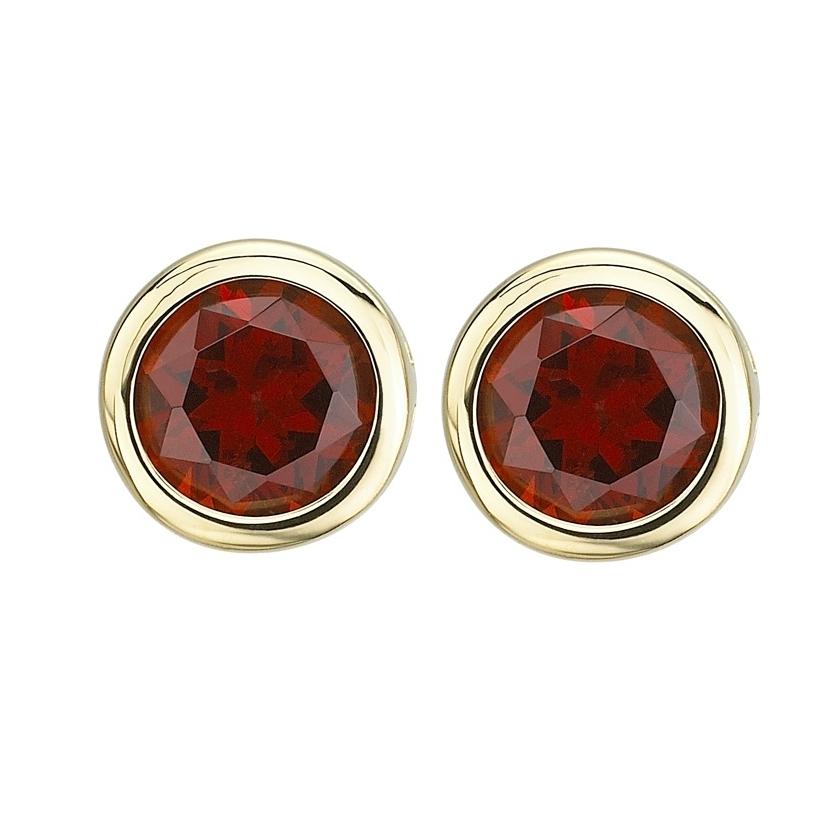 14k Yellow Gold Garnet Round Shape Womens Gemstone Earrings