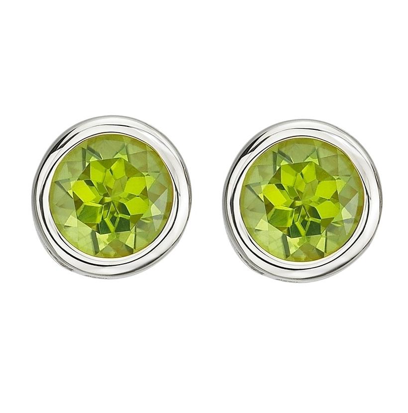 14k White Gold Peridot Round Shape Womens Gemstone Earrings