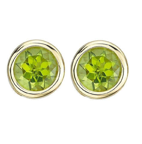 14k Yellow Gold Peridot Round Shape Womens Gemstone Earrings