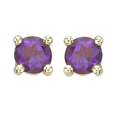 14k Yellow Gold Amethyst Round Shape Womens Gemstone Earrings