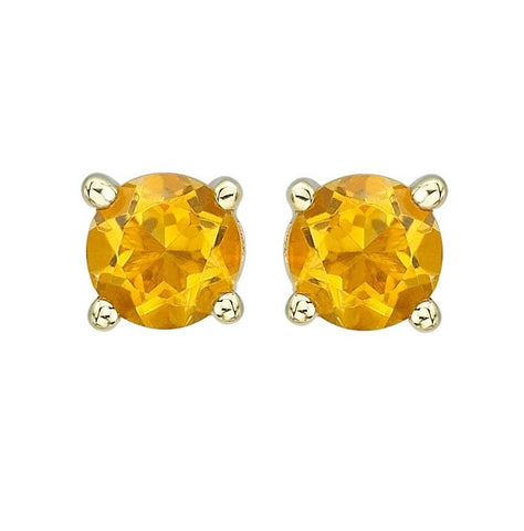 14k Yellow Gold Citrine Round Shape Womens Gemstone Earrings