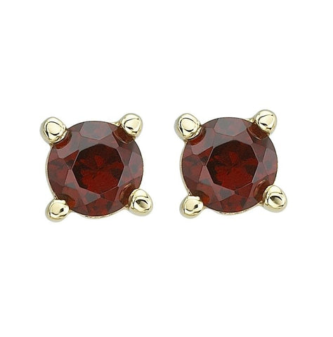 14k Yellow Gold Garnet Round Shape Womens Gemstone Earrings