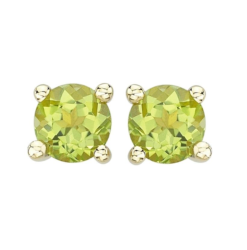 14k Yellow Gold Peridot Round Shape Womens Gemstone Earrings