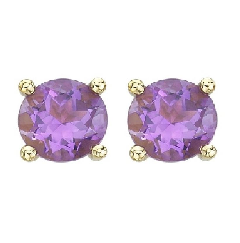 14k Yellow Gold Amethyst Round Shape Womens Gemstone Earrings