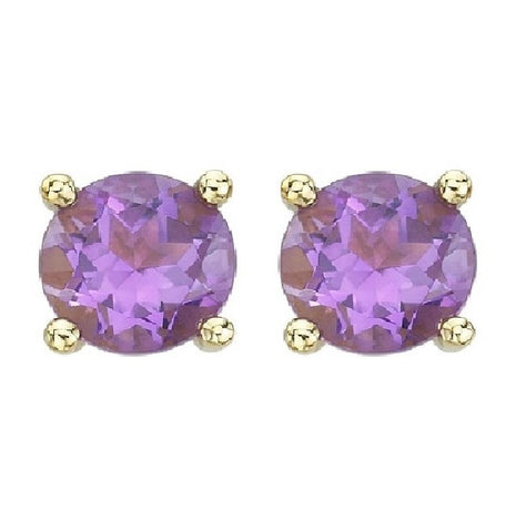 14k Yellow Gold Amethyst Round Shape Womens Gemstone Earrings