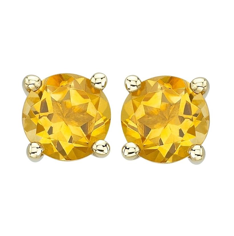 14k Yellow Gold Citrine Round Shape Womens Gemstone Earrings