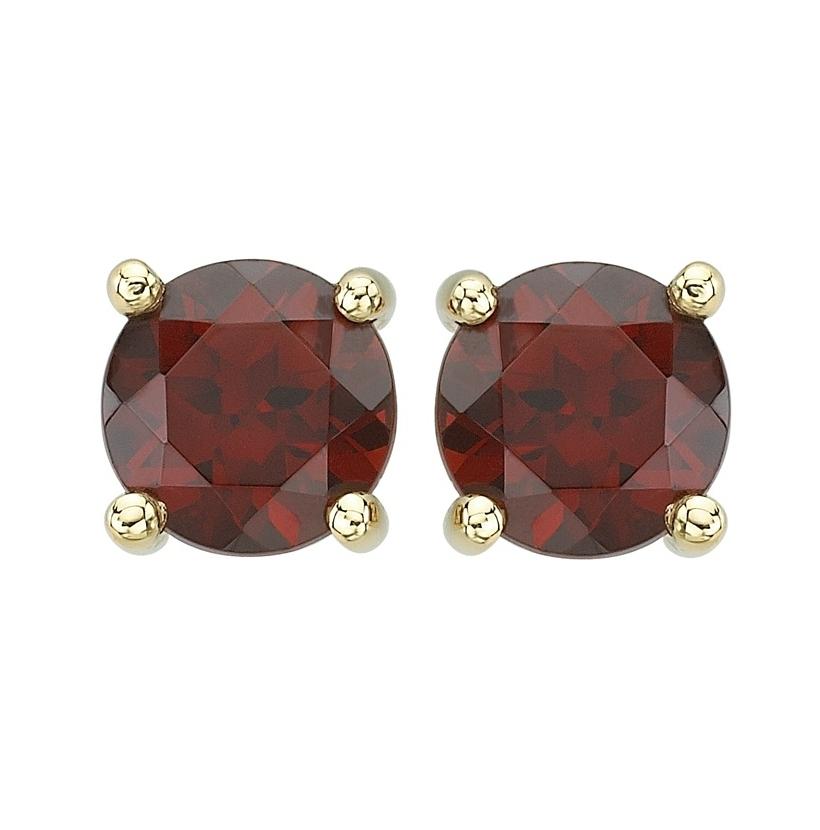 14k Yellow Gold Garnet Round Shape Womens Gemstone Earrings