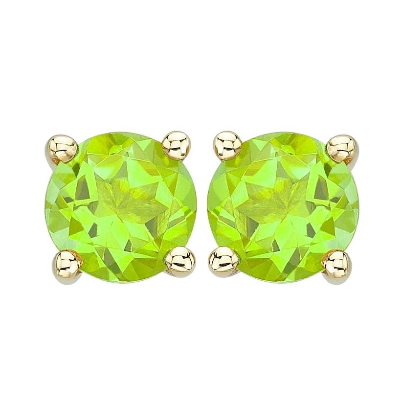 14k Yellow Gold Peridot Round Shape Womens Gemstone Earrings