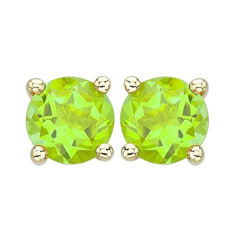 14k Yellow Gold Peridot Round Shape Womens Gemstone Earrings