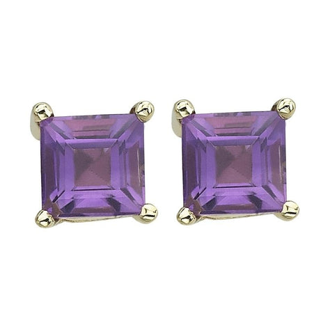 14k Yellow Gold Amethyst Square Shape Womens Gemstone Earrings