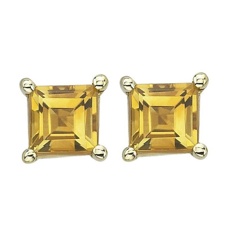 14k Yellow Gold Citrine Square Shape Womens Gemstone Earrings