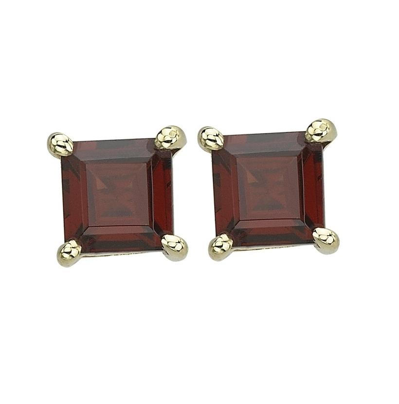 14k Yellow Gold Garnet Square Shape Womens Gemstone Earrings