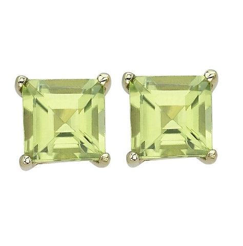 14k Yellow Gold Peridot Square Shape Womens Gemstone Earrings