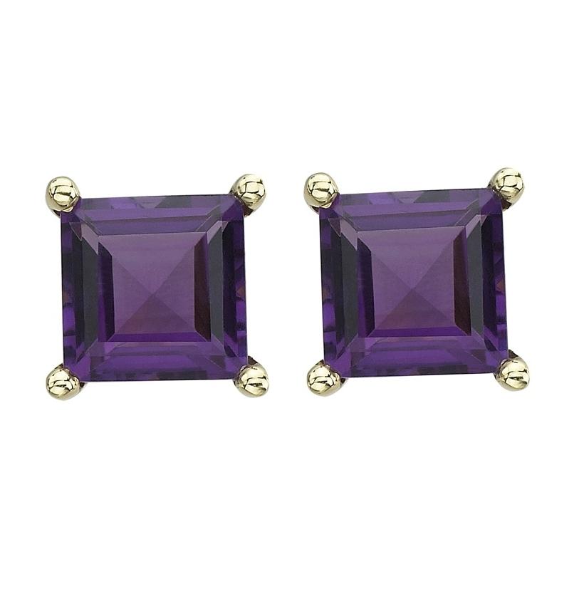 14k Yellow Gold Amethyst Square Shape Womens Gemstone Earrings