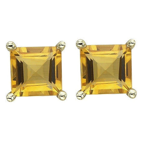 14k Yellow Gold Citrine Square Shape Womens Gemstone Earrings