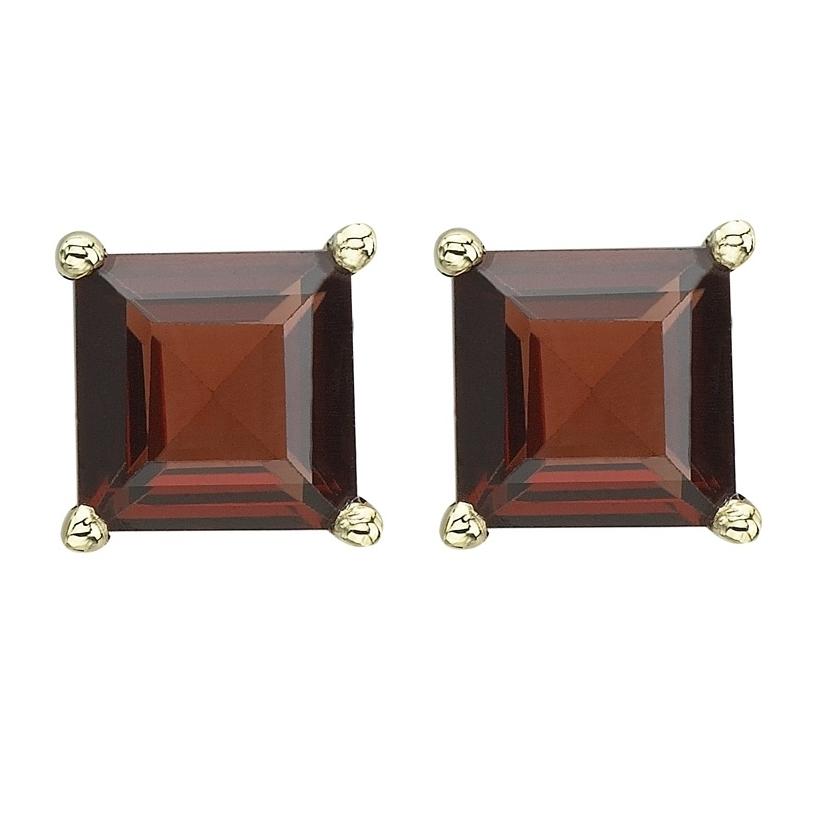 14k Yellow Gold Garnet Square Shape Womens Gemstone Earrings