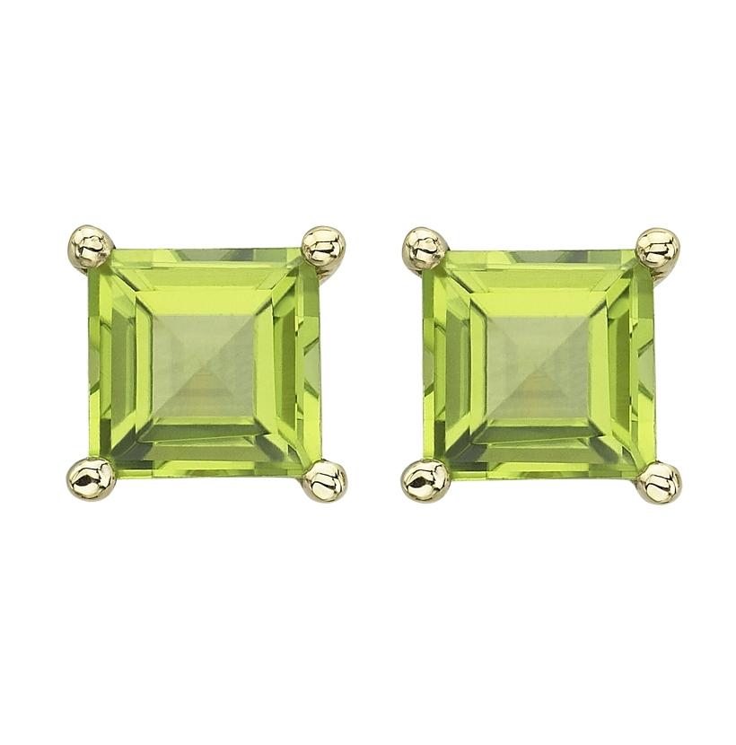 14k Yellow Gold Peridot Square Shape Womens Gemstone Earrings