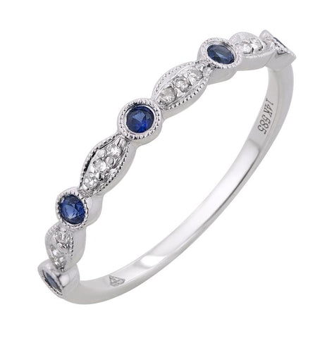 0.05 Ctw Diamond 14k White Gold Sapphire Round Shape Womens Gemstone Ring