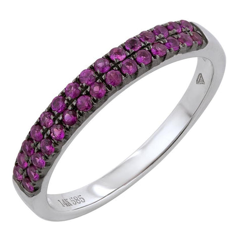 14k White Gold Ruby Round Shape Womens Gemstone Ring