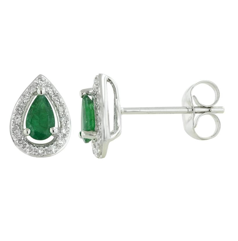 0.12 Ctw Diamond 14k White Gold Emerald Round Shape Womens Gemstone Earrings