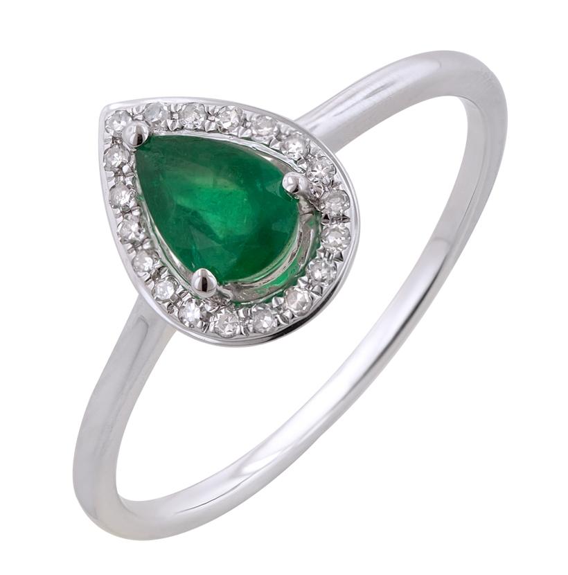 0.07 Ctw Diamond 14k White Gold Emerald Round Shape Womens Gemstone Ring
