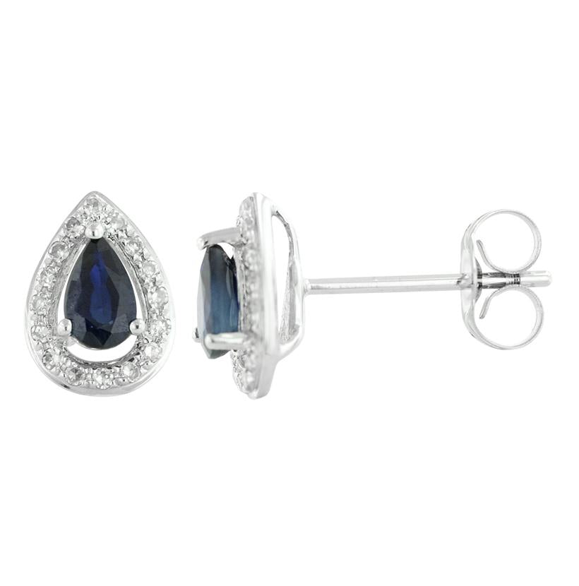 0.12 Ctw Diamond 14k White Gold Sapphire Round Shape Womens Gemstone Earrings