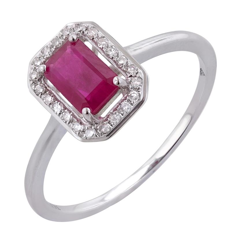 0.08 Ctw Diamond 14k White Gold Ruby Round Shape Womens Gemstone Ring