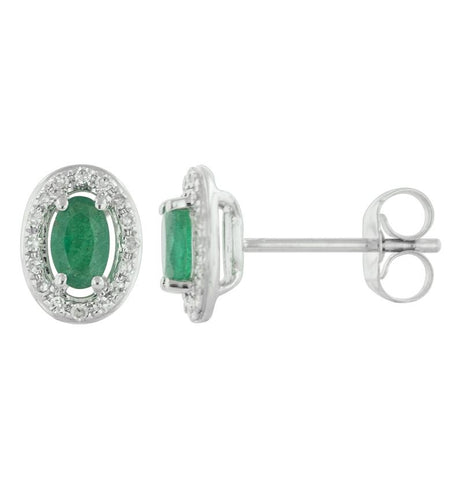 0.12 Ctw Diamond 14k White Gold Emerald Round Shape Womens Gemstone Earrings