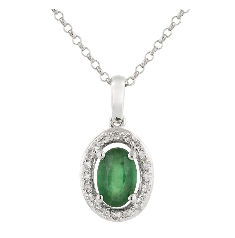 0.07 Ctw Diamond 14k White Gold Emerald Round Shape Womens Gemstone Necklace Pendant With 16 Inch Chain