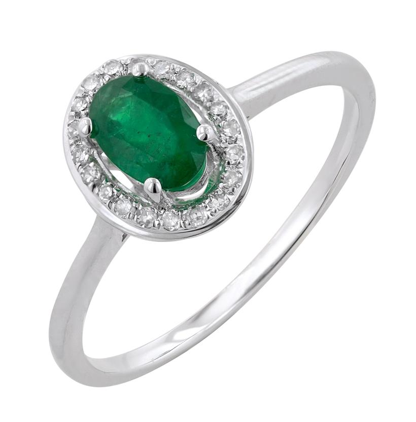 0.07 Ctw Diamond 14k White Gold Emerald Round Shape Womens Gemstone Ring