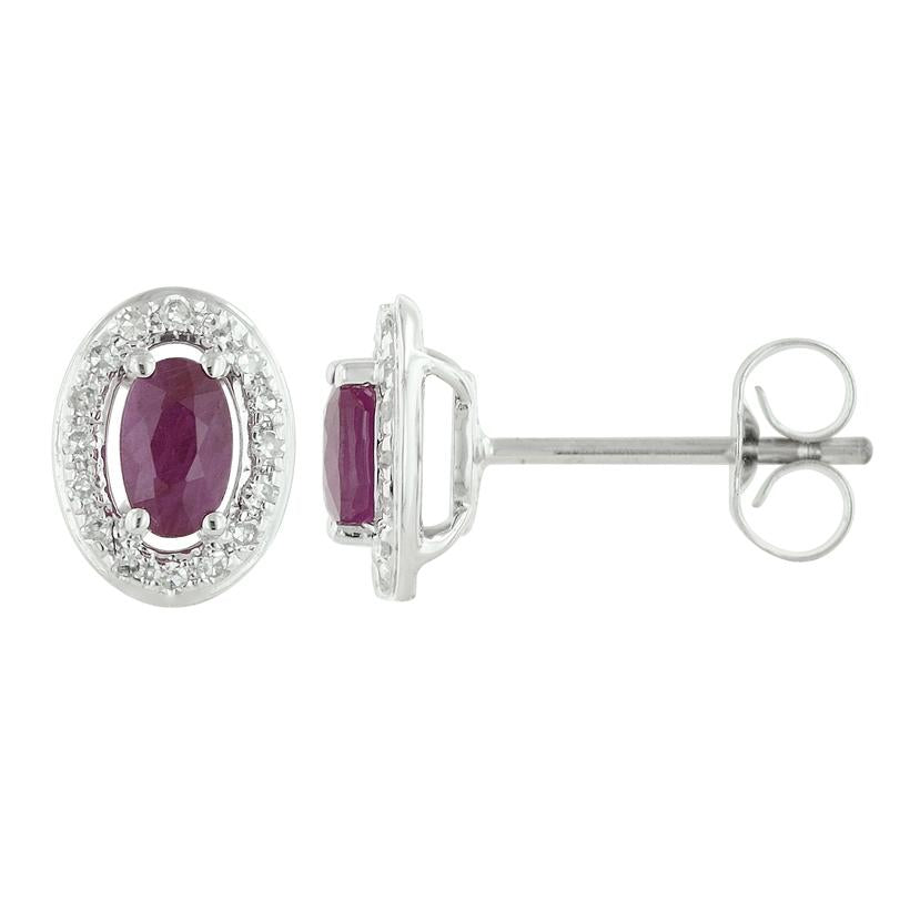 0.12 Ctw Diamond 14k White Gold Ruby Round Shape Womens Gemstone Earrings