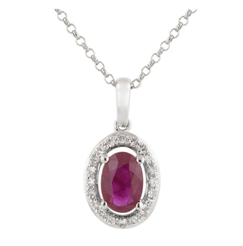 0.07 Ctw Diamond 14k White Gold Ruby Round Shape Womens Gemstone Necklace Pendant With 16 Inch Chain