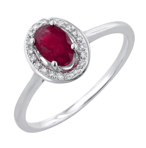 0.07 Ctw Diamond 14k White Gold Ruby Round Shape Womens Gemstone Ring